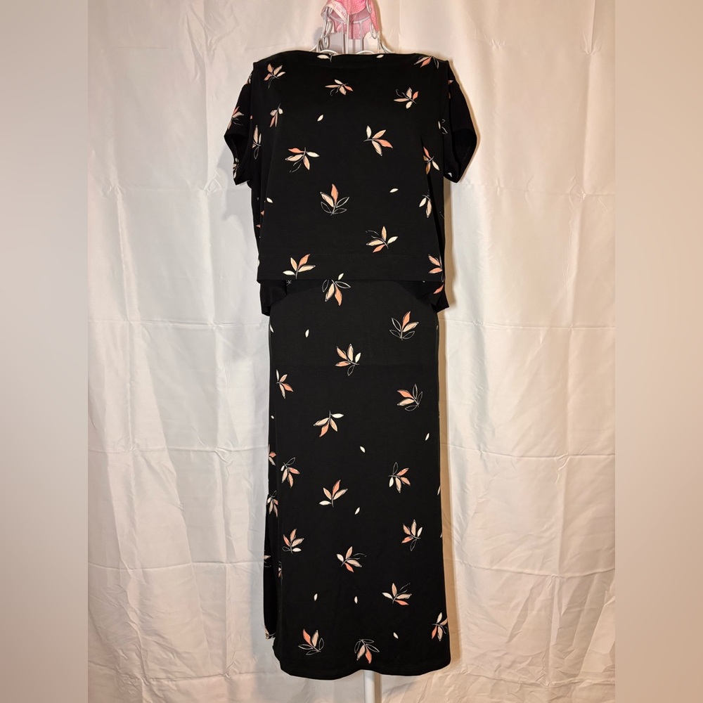 Elegant Black Floral Women's Shirt and Dress Set
